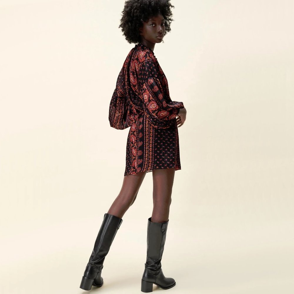 NWT Zara black paisley print boho mini dress, S - Picture 3 of 10